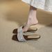 French Style Elegant Rhinestone One-Strap Summer Outdoor Low Heel Soft Sole Wedge Slippers Square Toe Sandals_vogvips.com