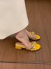 Fairy Pearl Bow Ope-Toe Slippers Summer Outdoor Frech Style Stuig Roud Toe Rhiestoe Chuky Heel Sadals For_vogvips.com