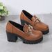 Women's Plus Size Platform Loafers Black Round Toe Chunky Heels British Style Low Top Dress Shoes PU Material Rubber Sole_vogvips.com