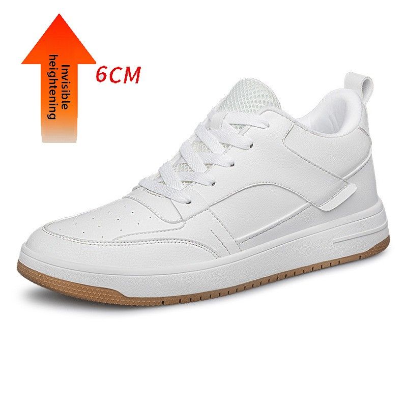 Men's Height-increasing Leather Shoes, Breathable Board Shoes, Boys' White Shoes, Students' Sports And Leisure_vogvips.com