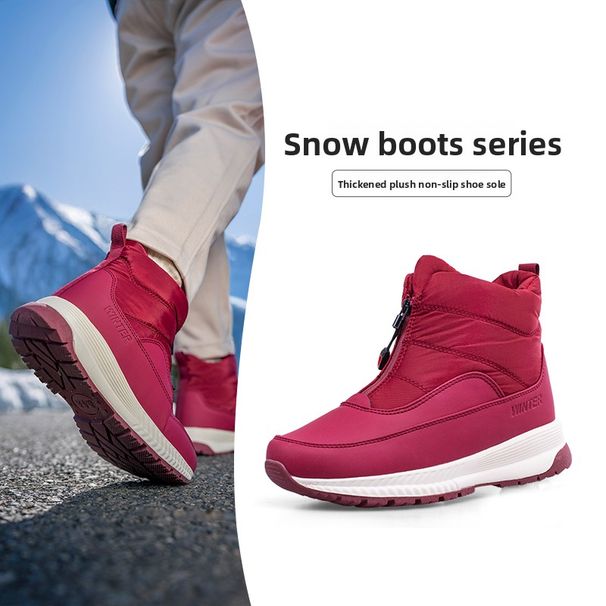 Northeast Winter Middle-aged And Elderly Boots For Women, High-waisted Waterproof Non-slip Front Zipper Snow Shoes With_vogvips.com