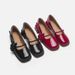 Rose Square Toe Mary Jane Shoes Retro Patent Leather One Strap Thick Heel Flat Shoes Women's Medium Heel Small Leather Shoes_vogvips.com