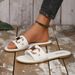 Women's Classic Versatile Solid Color Metallic Decoration Round Toe Flat Sandals Fashionable Slippers_vogvips.com