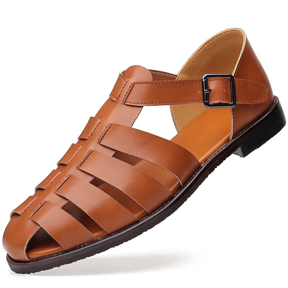 Genuine Leather Italian Style Gladiatus Fashion Business Dress Sandals Handmade Leather Shoes Men Sandals Big Size 38-48_vogvips.com