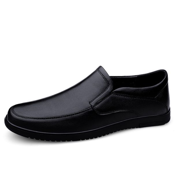 Business Casual Men's First Layer Cowhide Soft Sole Non-Slip Driving Slip-On Lazy All-Season Leather Shoes Men_vogvips.com