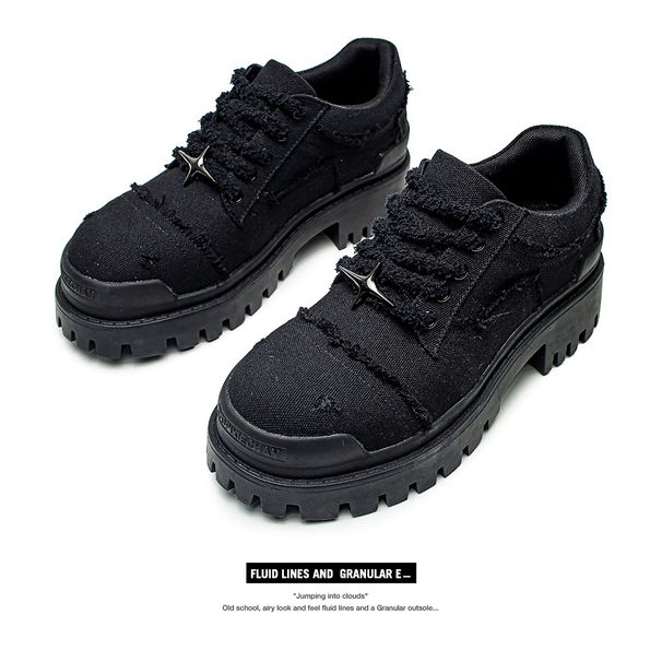 New thick soled height enhancing men's shoes denim shoes men's Korean style breathable low top shoes fashionable big toed shoes men's casual shoes_vogvips.com