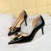 638-AK68 Fashion Banquet Fine Lacquer Leather Pointed Metal Bow, Side Empty High Heels, Single Shoes_vogvips.com