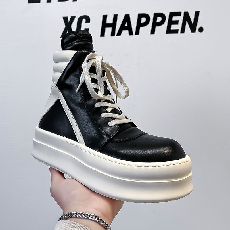 Autumn Winter New Fashion Trend Short Boots High Top Inverted Triangle Black White Unique Thick Sole Increase 98799-A_vogvips.com