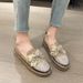 Women's Slip-On Loafers With Rhinestone Bow Detail - Comfortable Low Heel Casual Shoes Round Toe Flat Shoes In Black Gold Pink_vogvips.com