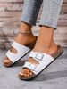 Women's Teen Mules New Spring And Summer Vintage Casual Slip-On Shoes Pu Upper Double Strap Half-Slip Flat Sandals With Adjustable Buckle_vogvips.com