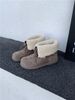 Flat Snow With Fleece Lining Short For Women 2024 Autumn Winter New Lace-up Furry Warm Cotton Korean Style_vogvips.com