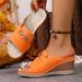 Women's Summer Metal Wedge Sandals Platform plus Size Thick Sole European American Style PU Slippers for outside_vogvips.com