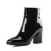 Patent Leather Pointed Toe Chunky Heel Ankle Trendy Women's Boots Plus Size 32-43_vogvips.com
