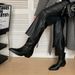 Grape Women's Fashionable Pointed Toe V-Cut Denim Slim Thick Heel Wrinkle-Free Western Short Boots For Women_vogvips.com
