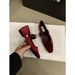 French Style Single Shoe Flat Bottom Soft Sole, Red Women's Shoes, Spring And Autumn Grandma With Skirt, Mary Jane Shoes_vogvips.com