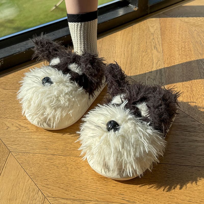 Authentic Scrawled Dog Cotton Winter Girls Cute Cartoon Indoor Home Warm Couple Thick Sole Furry Slippers_vogvips.com
