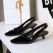 Single Shoes Women's Cone Heel Patent Leather Pointed Head Low Heel Hollowed Out Women's Shoes Rear Tripple Belt Looks Thin_vogvips.com