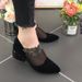 Spring New Fashionable Mesh Boots With Casual Thick Heels And Pointed Mesh, Bright Diamond Flower Stickers, Versatile_vogvips.com