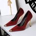 Women's Stiletto Heel Pumps Style Banquet Metallic Iron Toe Fashion Suede Pointed Toe Low Mouth Slip On Stiletto Heels Comfortable Single Shoes_vogvips.com