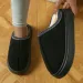 Women Brown Fuzzy Lined Platform Slippers Faux Suede Embroidery Edge Closed Toe Warm Plush Winter Indoor Outdoor House_vogvips.com