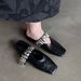 Sweet And Cool Metal Single Shoes For Women With Inner Height Increase And Outer Wear, Closed Toe Slippers, Square Toe, One Strap Half Slippers_vogvips.com