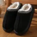 Women Brown Fuzzy Lined Platform Slippers Faux Suede Embroidery Edge Closed Toe Warm Plush Winter Indoor Outdoor House_vogvips.com