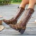Women's Shoes Large Size Leopard Print Thick Heel High Top Cotton Boots Women Autumn And Winter New Embroidered High Top Fashion Snow Boots_vogvips.com