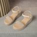 Wedge Heel Sandals Women's One-word Sandals Wear Thick-soled Rhinestones With Skirts, Beach High Heels_vogvips.com