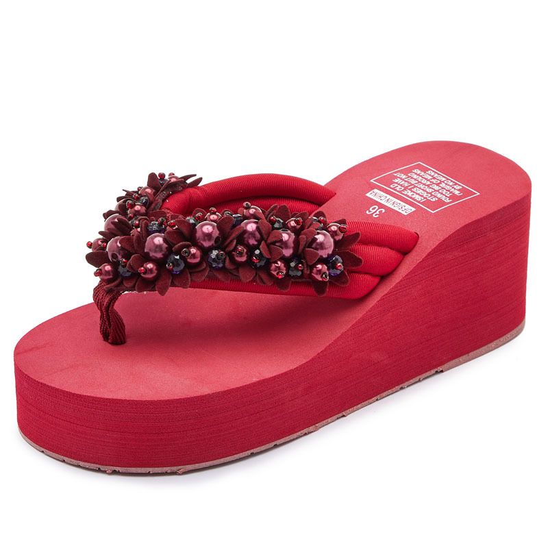 2019 Foeign Tade Lage Size 35-42 Beaded Flip-Flops Women, Non-Slip Wedge Sandals Fo Vacation, Beach, And Outdoo_vogvips.com