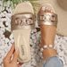 Valentine's Day Women's New Fashion Slippers Classic Temperament Versatile Solid Color Metal Decoration Square Toe Flat Sandals_vogvips.com