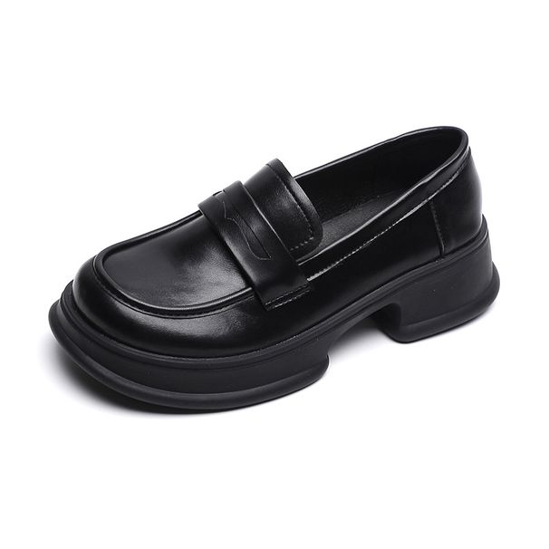Black Loafers Women's Soft Soles Autumn Round Head Platform British Small Leather Shoes Large Size Women's Shoes_vogvips.com