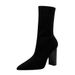 3129-2 Wind Autumn/Winter Fashion New Style Simple Coarse High Heel Pointed Sexy Nightclub Look Thin Knitted Short Boots_vogvips.com