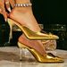 Elegant Gold Pointed Toe Mule Heels - Women's High Heel Sandals With Slim Stiletto For Party & Evening Wear_vogvips.com