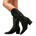 Elegant Western Ankle Boots For Women - Pointed Toe Chunky Heel Fashion Boots With Rhinestone Embellishments - Comfortable Suede & Rubber Sole_vogvips.com