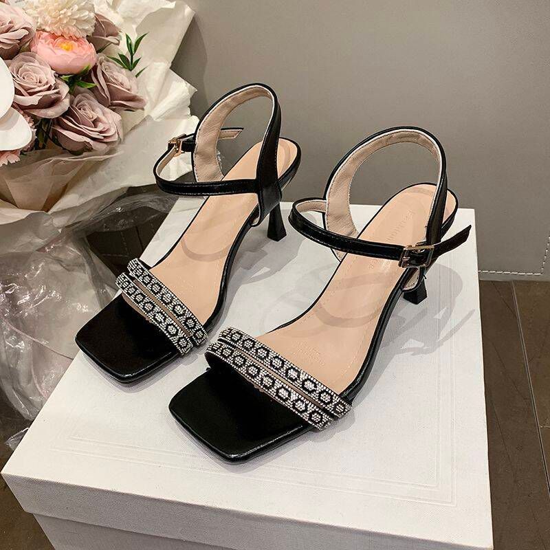 2026 Summer New Square-Toe Rhinestone Strap Sandals For Women, Thin Heel Open-Toe Fairy-Style Elegant High Heels_vogvips.com