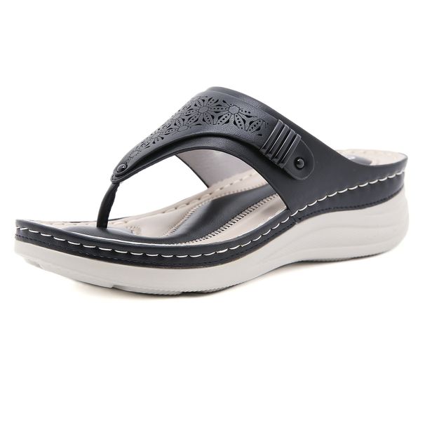 New Style SIKOTU 2025 Round Fashion Toe Post Hollow Women's Wedge Casual Large Size Sandals_vogvips.com