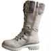 Women's Fleece Lined Belt Buckle Mid Calf Boots Round Toe Slimming Knitted Riding Boots Winter New Style Plus Size_vogvips.com