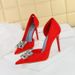 6168-K58 Wind Women's Thin Ultra High Heels Shallow Mouth Pointed Side Hollow Square Water Diamond Single Shoes_vogvips.com