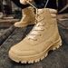 Outdoor High-top Boots Men Casual Combat Boots Men Soft Wear-resistant Anti-slip Lace-up Flat Comfortable Hiking Shoes Men_vogvips.com