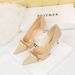 8829-A1 Korean Style High Heel Shallow Mouth Pointed Toe Side Hollow Fabric Plaid Pearl Metal Chain Houndstooth Single_vogvips.com