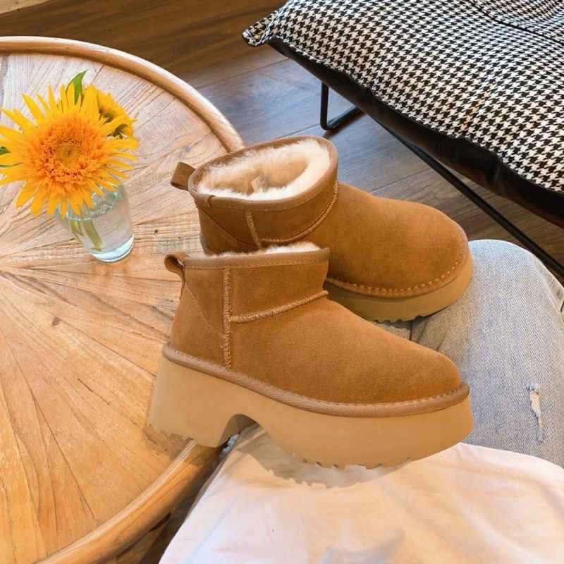 Han Same Style Thick Heel Thick Bottom High Heel Short Tube Snow Boots Women's Winter New Velvet Thick Cotton Shoes Short Boots Cowhide_vogvips.com
