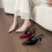 Burgundy Sexy Peep-Toe With Strap, Patent Leather Versatile Stiletto Heels, Open Back Pointed Toe Sandals For Women_vogvips.com