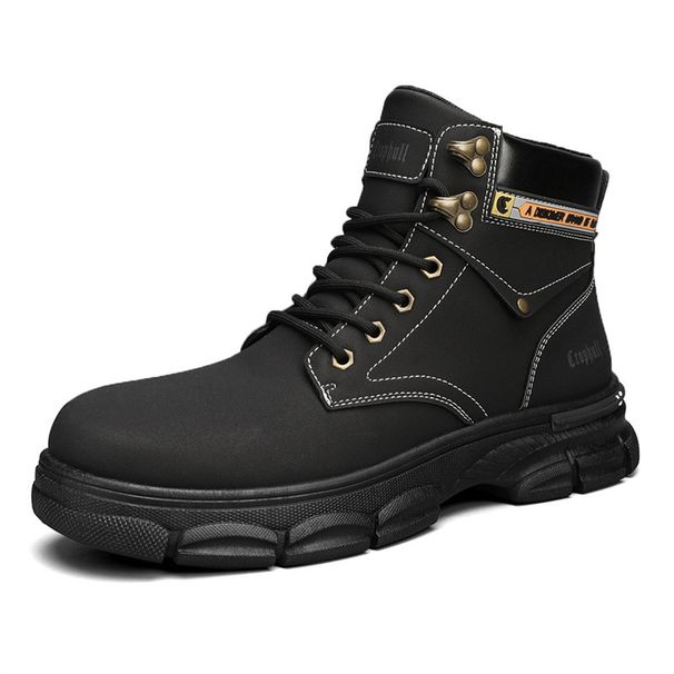 European Warm Series Winter High-top Shoes Fleece Lining, Thickened Martin Boots, Men's Yellow Cotton, Short With Thick Soles,_vogvips.com