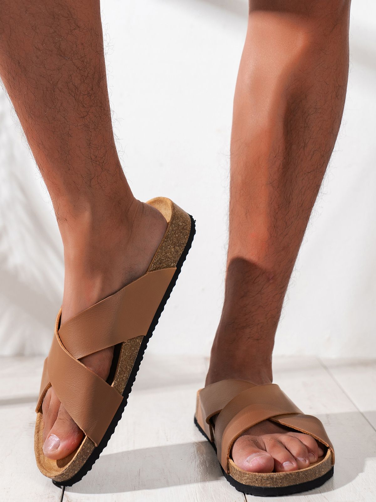 Men's Youth Simple Solid Color Mules New Spring/Summer Retro Casual Slip-On Shoes Pu Upper Crossed Flat Slippers_vogvips.com