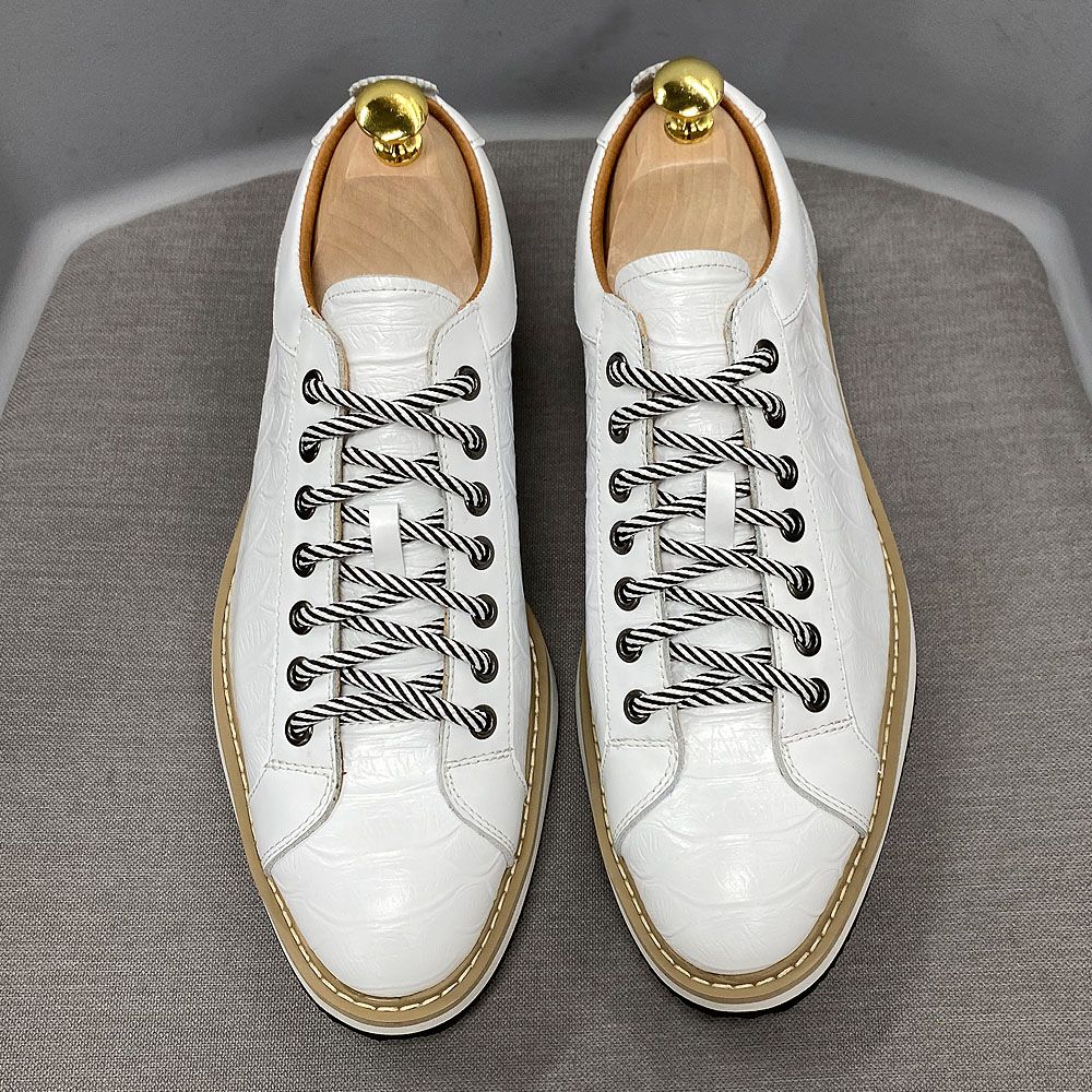 Classic Mens Casual Shoes Genuine Leather Lace-Up Fashion Sneakers Luxury Brand Alligator Print Street Travel Flat Shoes For Men_vogvips.com