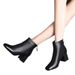 Women's Short Thick Heel Single Fleece-Lined Martin Autumn Winter New Square Toe Mid-Heel With Cotton Snow Boots_vogvips.com