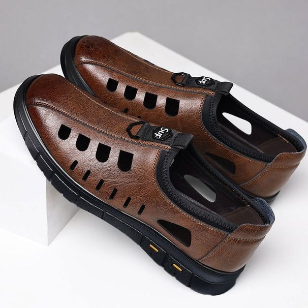 Spring And Summer Breathable Hollow Leather Shoes Hole Shoes Men's Casual Shoes Chef Sandals Fashion Business Shoes_vogvips.com
