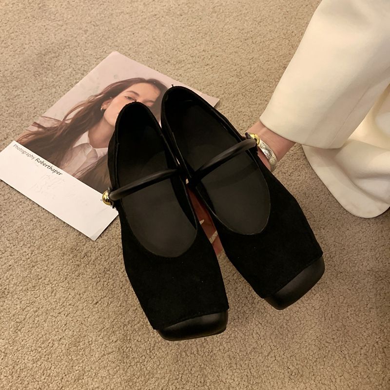 Soft-soled French Flat-soled Mary Jane Shoes Retro Square Head Shallow Mouth Single Shoes With Skirt Evening Shoes_vogvips.com