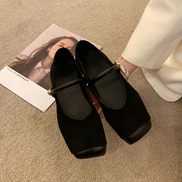 Soft-soled French Flat-soled Mary Jane Shoes Retro Square Head Shallow Mouth Single Shoes With Skirt Evening Shoes_vogvips.com