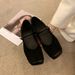 Soft-soled French Flat-soled Mary Jane Shoes Retro Square Head Shallow Mouth Single Shoes With Skirt Evening Shoes_vogvips.com